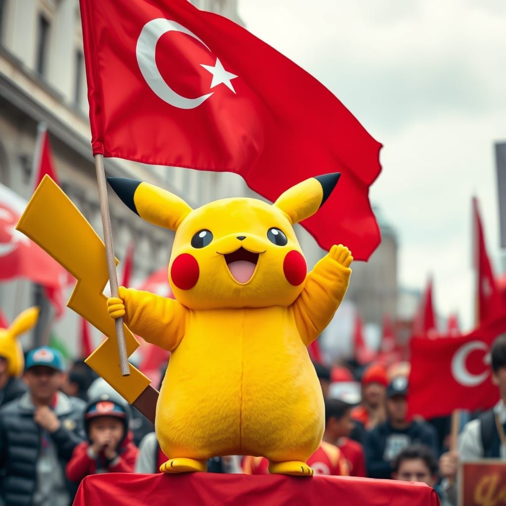 Pikachu Defends Turkish Freedom in Heroic Pose