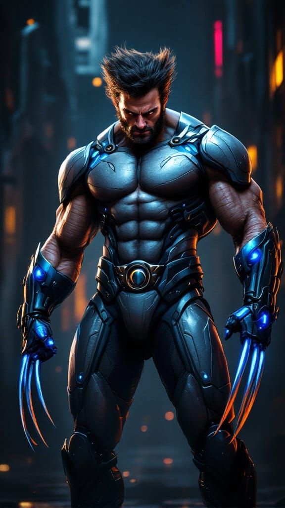 Wolverine in Cyberpunk Biomechanical Armor
