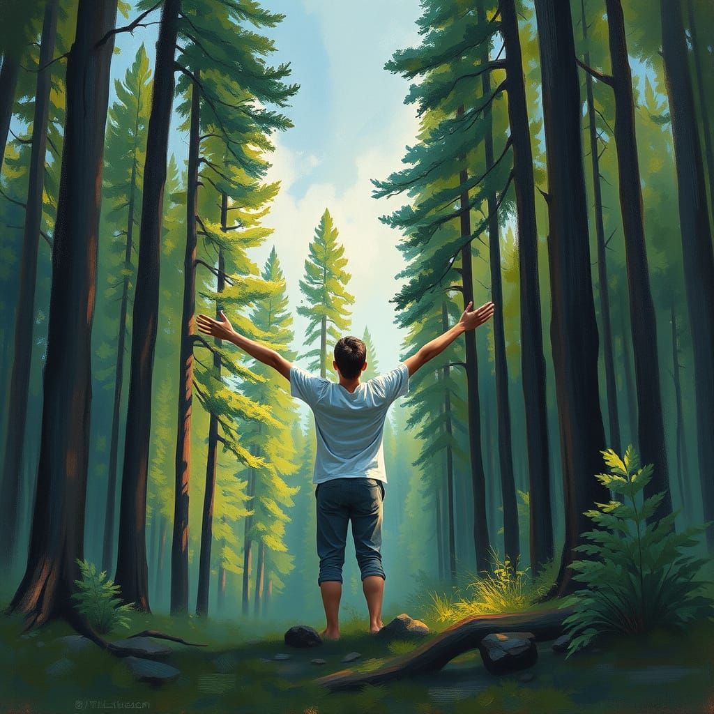 Surreal Harmony with Nature in Vibrant Brushstrokes