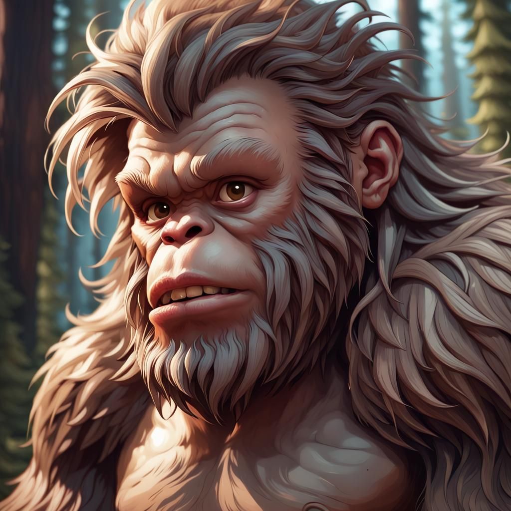 Chibi Sasquatch Portrait, Detailed Digital Art