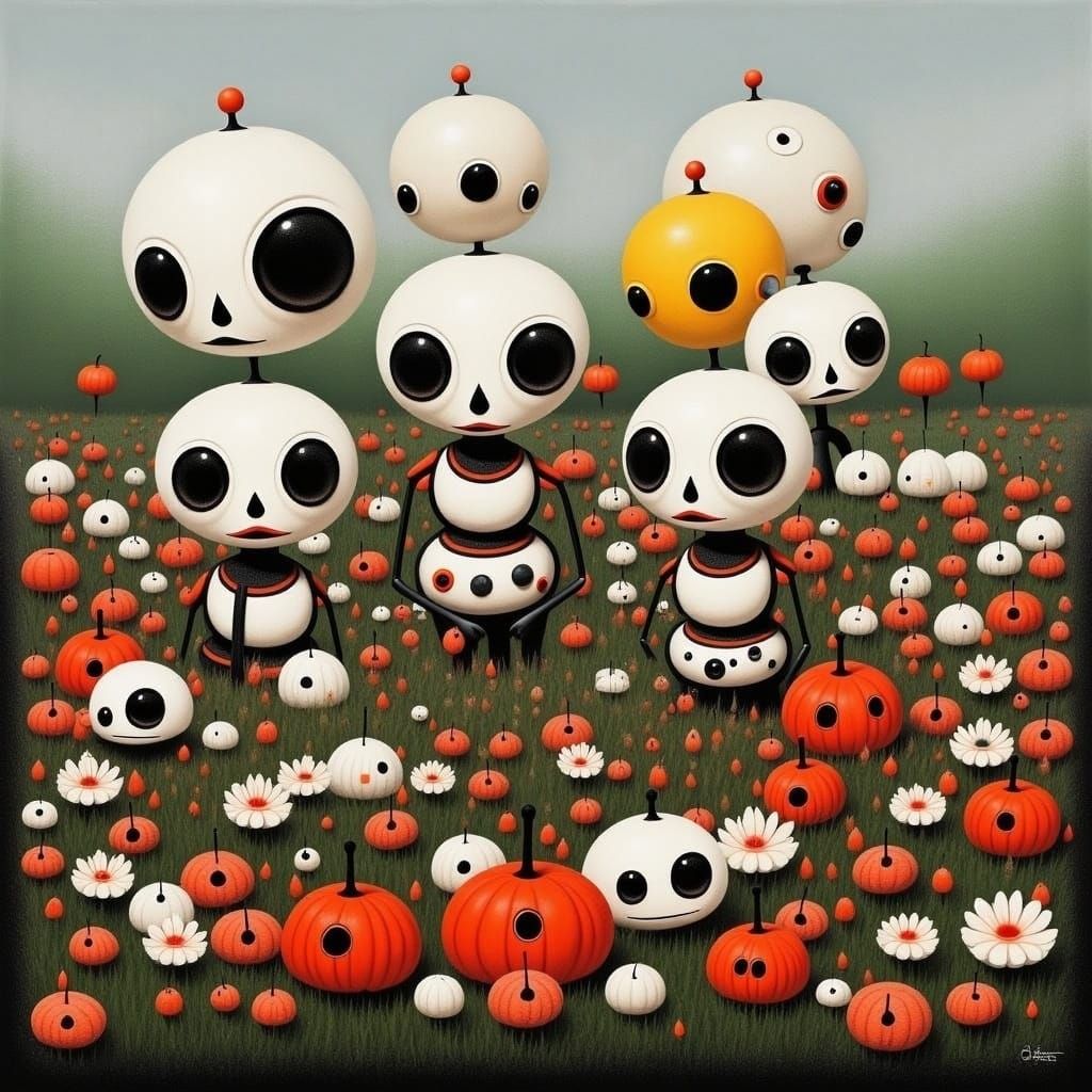 Cute Robots Playing in a Flower Garden