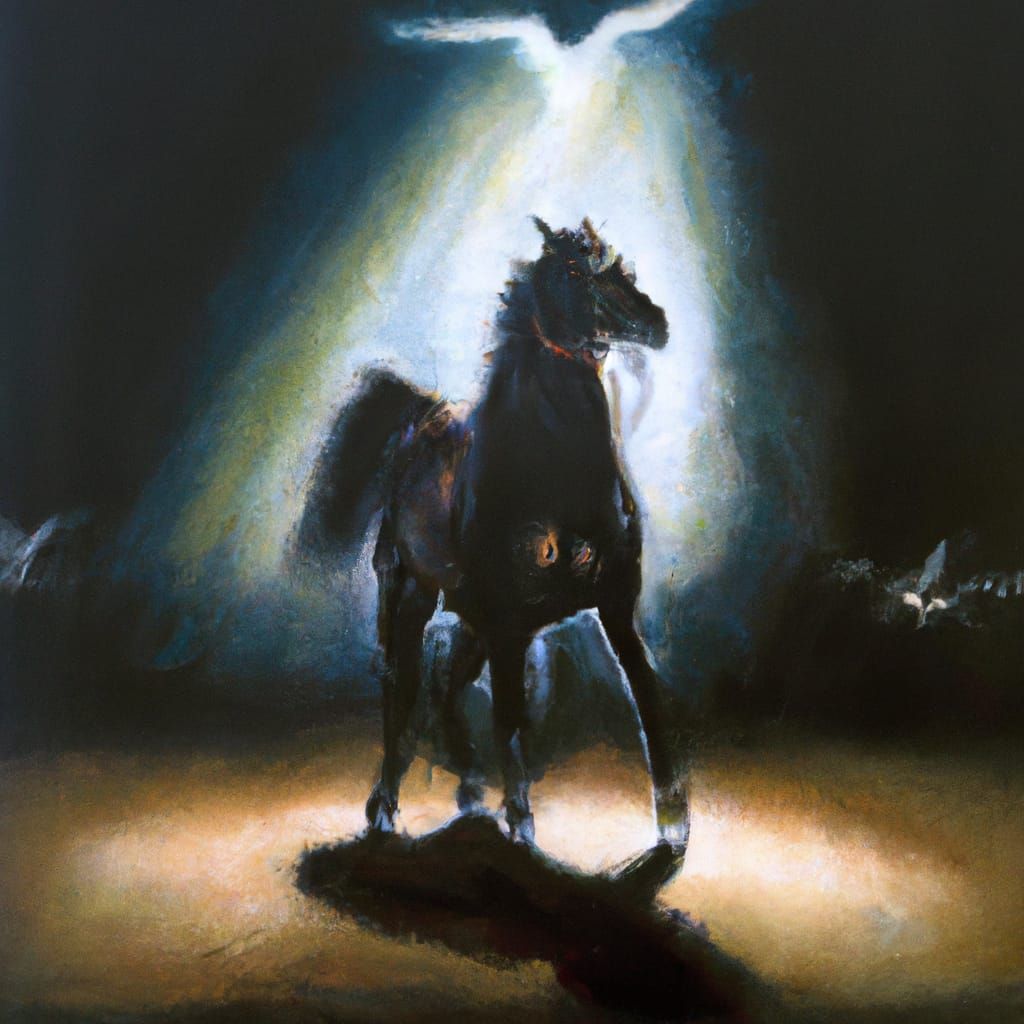 Pegasus Rodeo at Night: Expressive Oil Painting