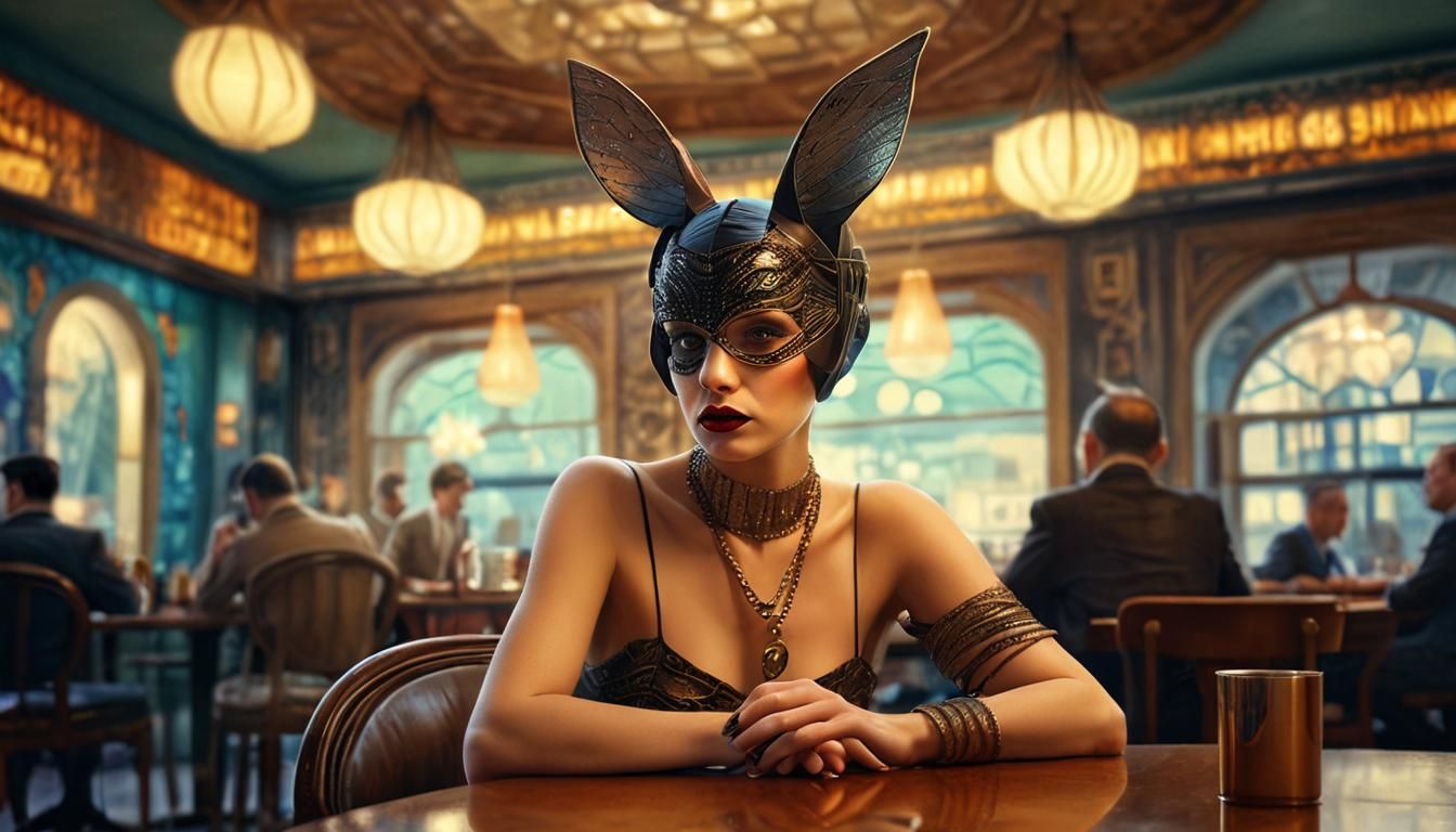 Art Deco Cafe Scene in Deepdream Style