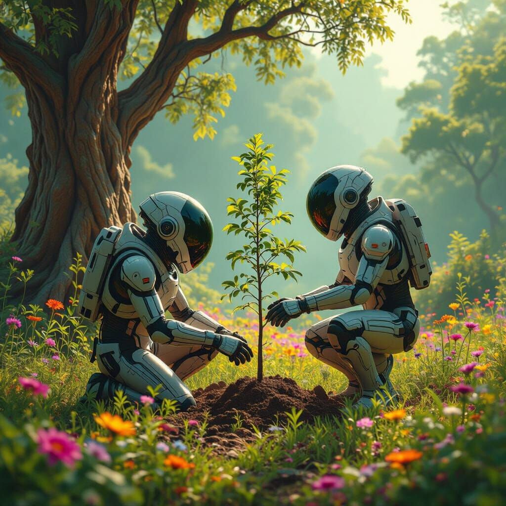 Aliens Planting Trees on Thriving Earth: Matte Painting