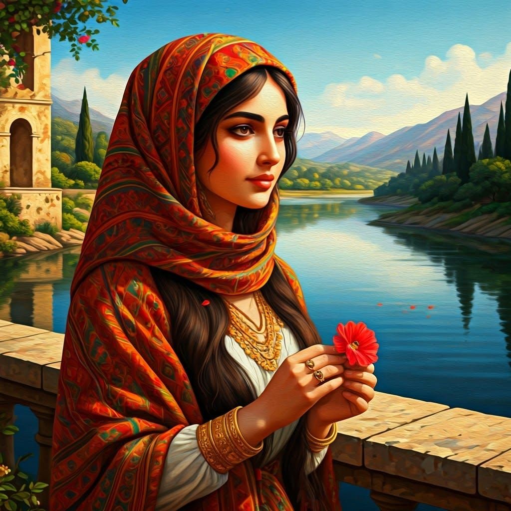 Surreal Syrian Folk Art Portrait of a Young Woman
