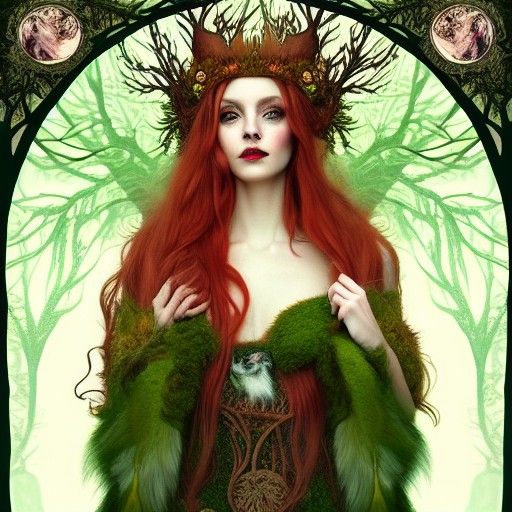 Forest Witch Evokes Fox Magic in Art Nouveau Style
