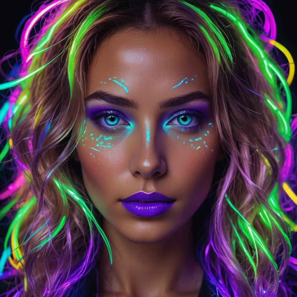 Neon Portrait: Woman's Face in UV Lighting