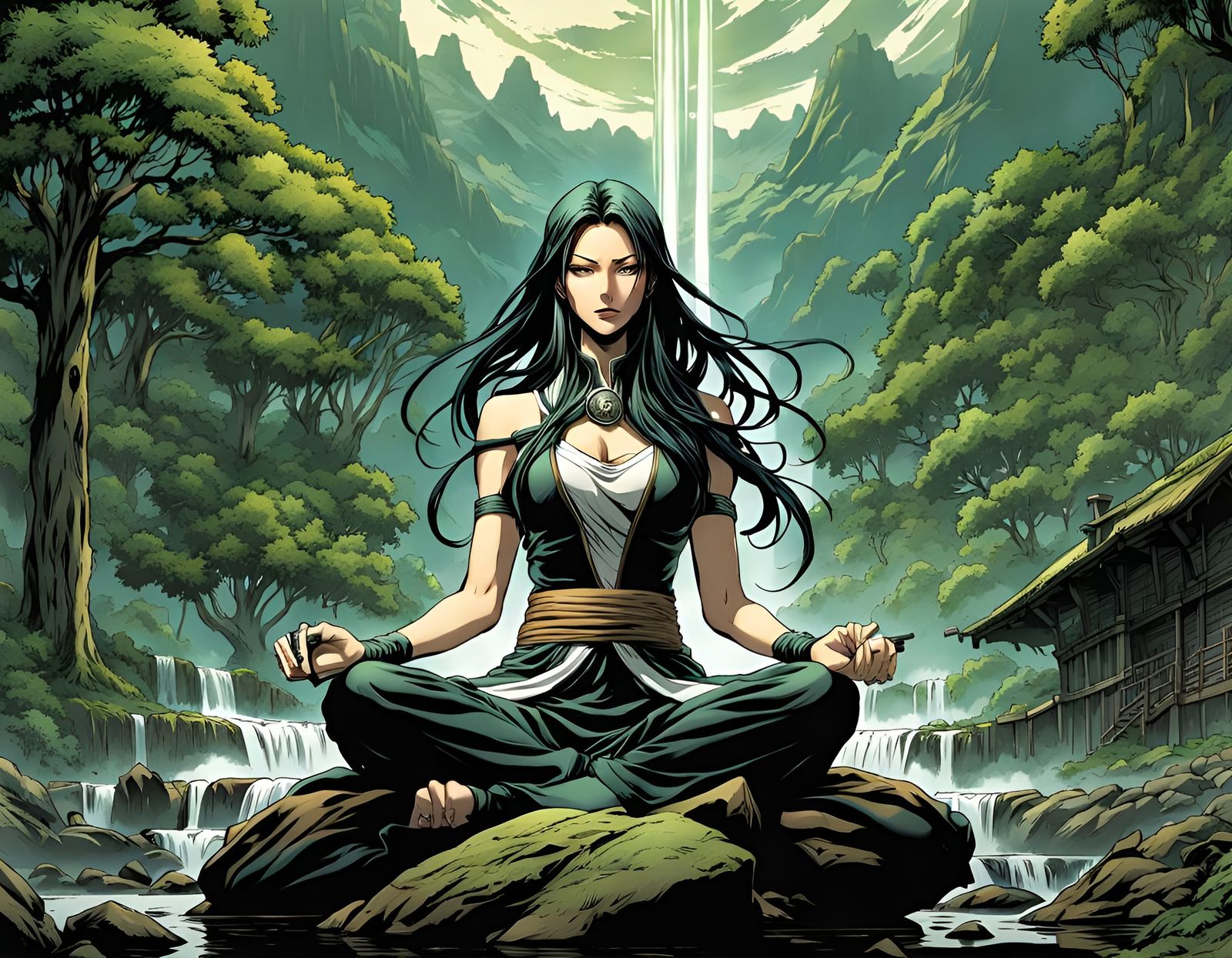 Meditative Claymore Warrior in Comic Style