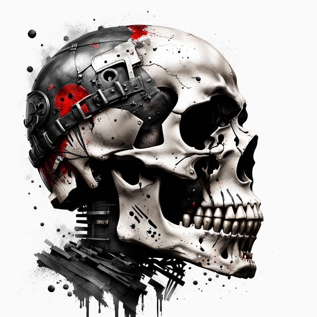 Skull Profile in Trash Polka Style