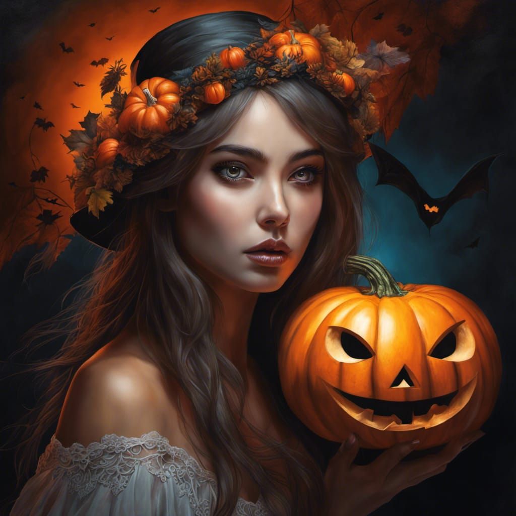 Ethereal Halloween Girl Portrait in Hyperrealistic Style