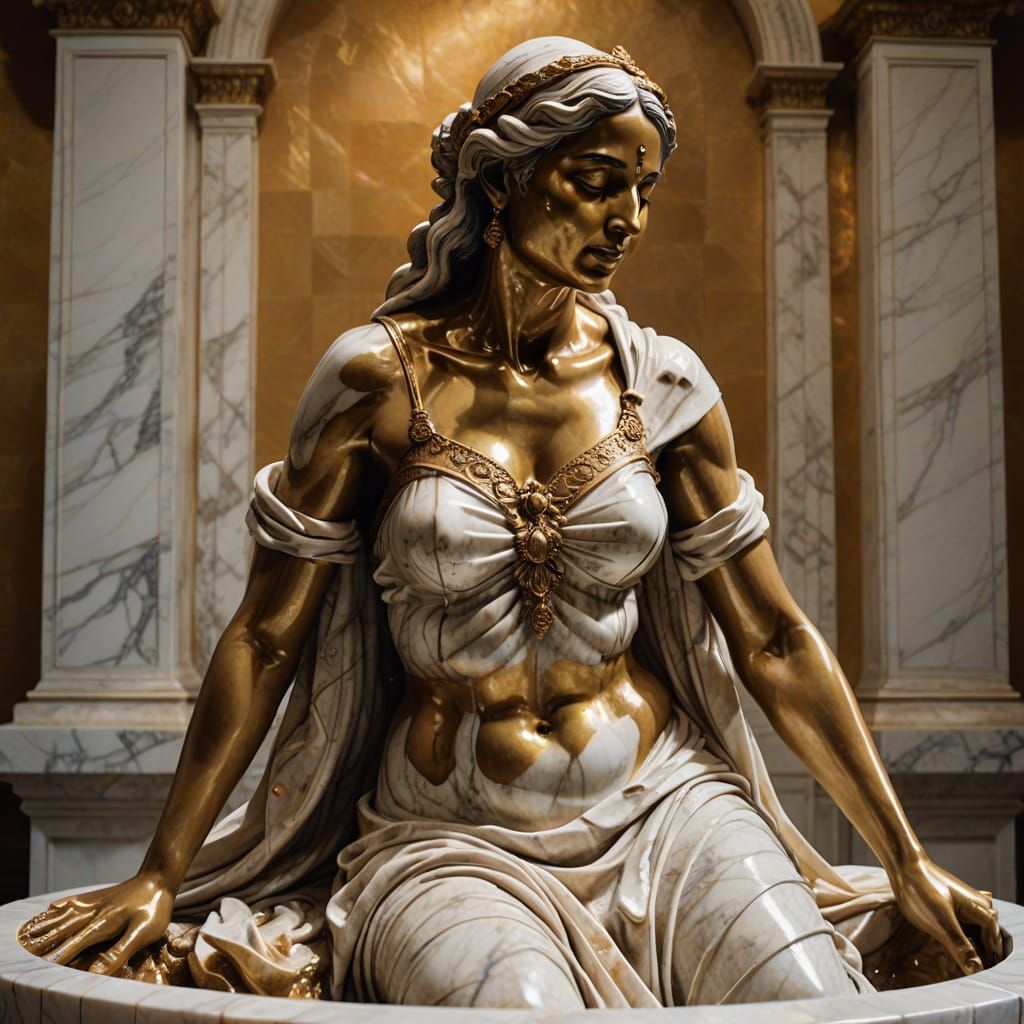 Marble Sculpture of Indian Woman in Baroque Style