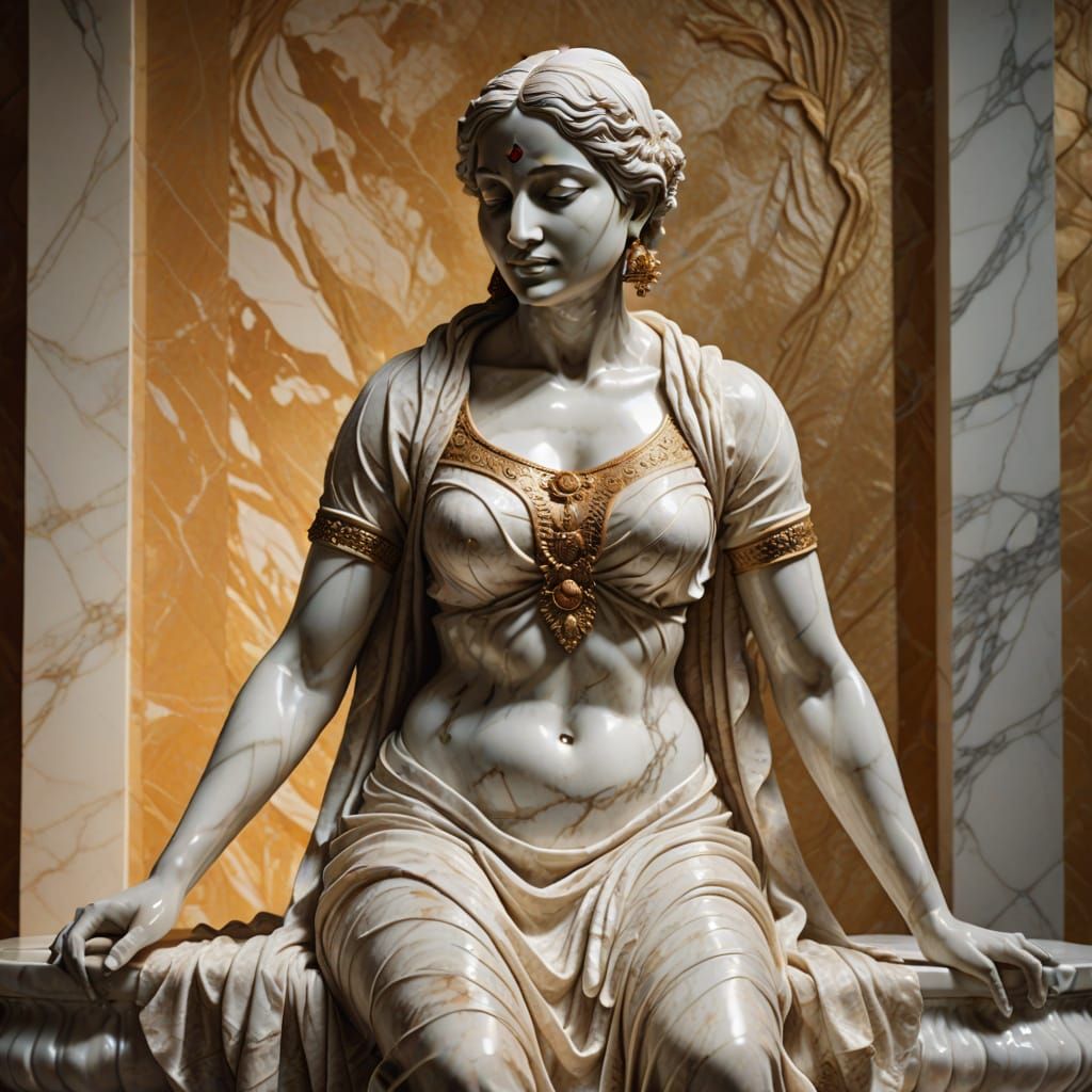 Marble Sculpture of Indian Woman in Baroque Style