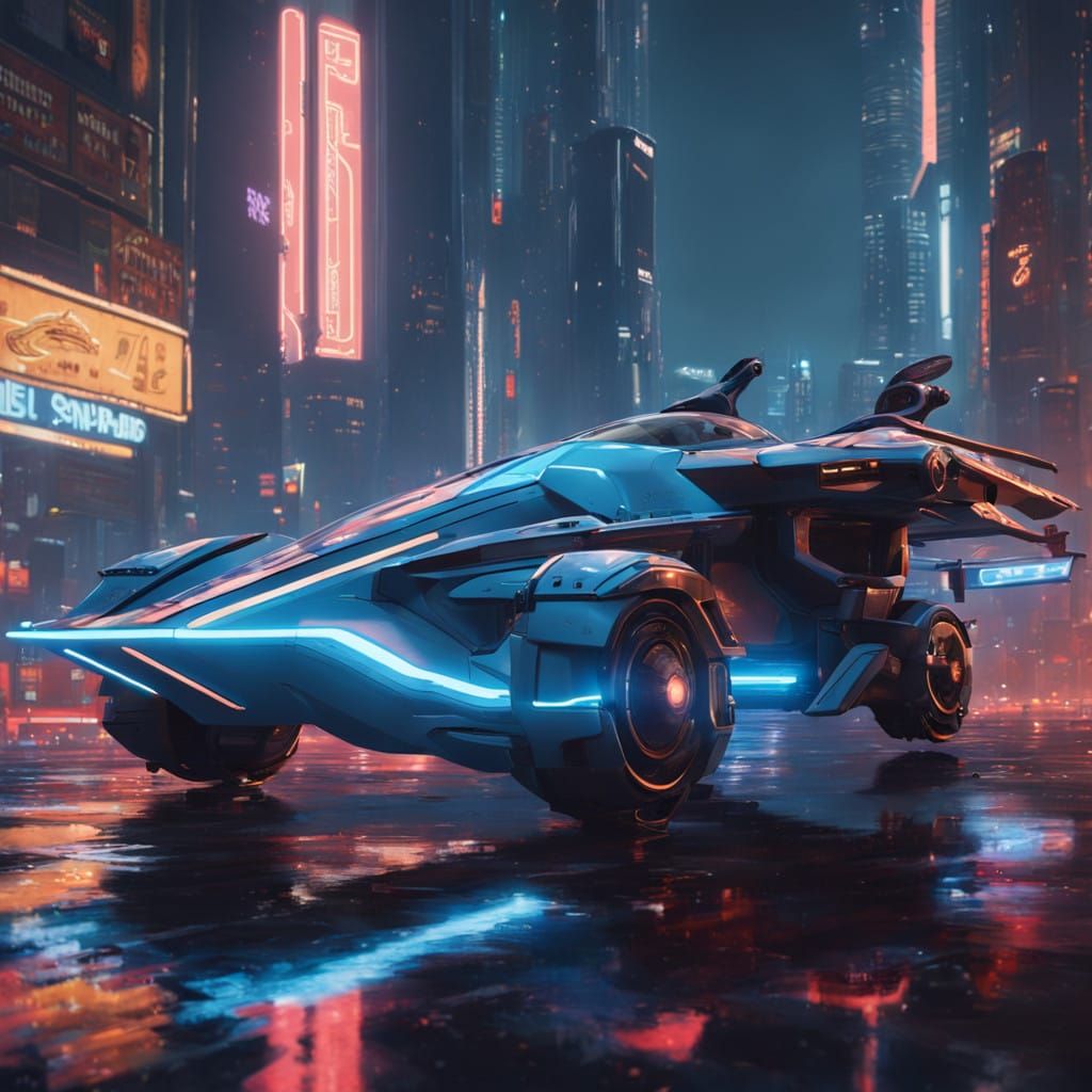 Cyberpunk Hoverbike in a Dystopian Cityscape