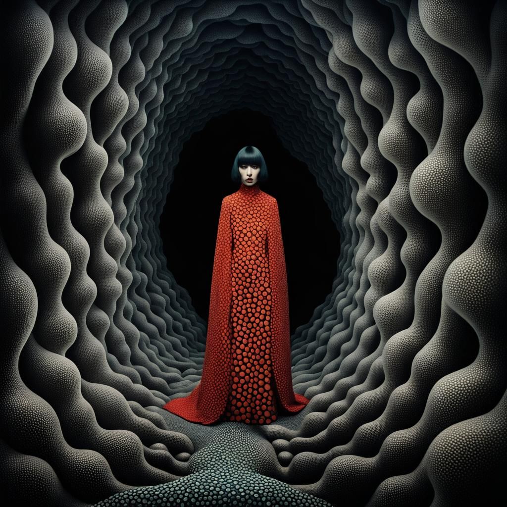 in the style of Kazumasa Nagai, Catrin Welz-Stein, Yayoi Kus...