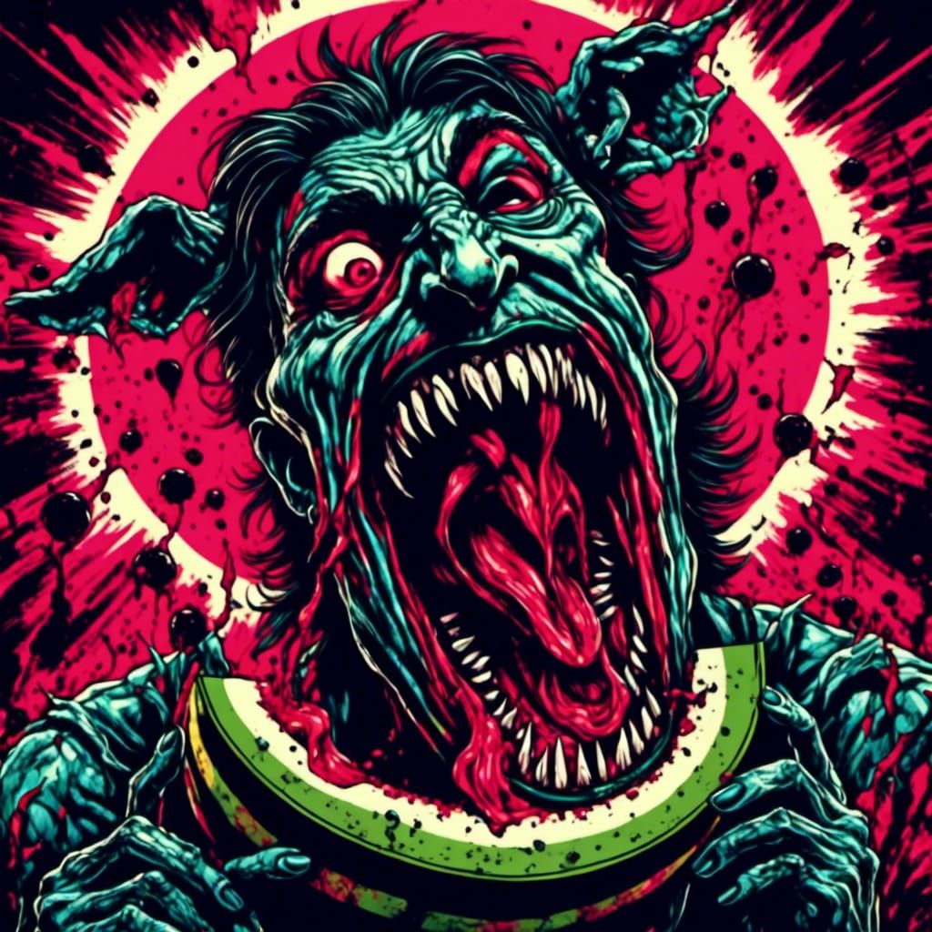 Scary Screaming Watermelon with Horror Face