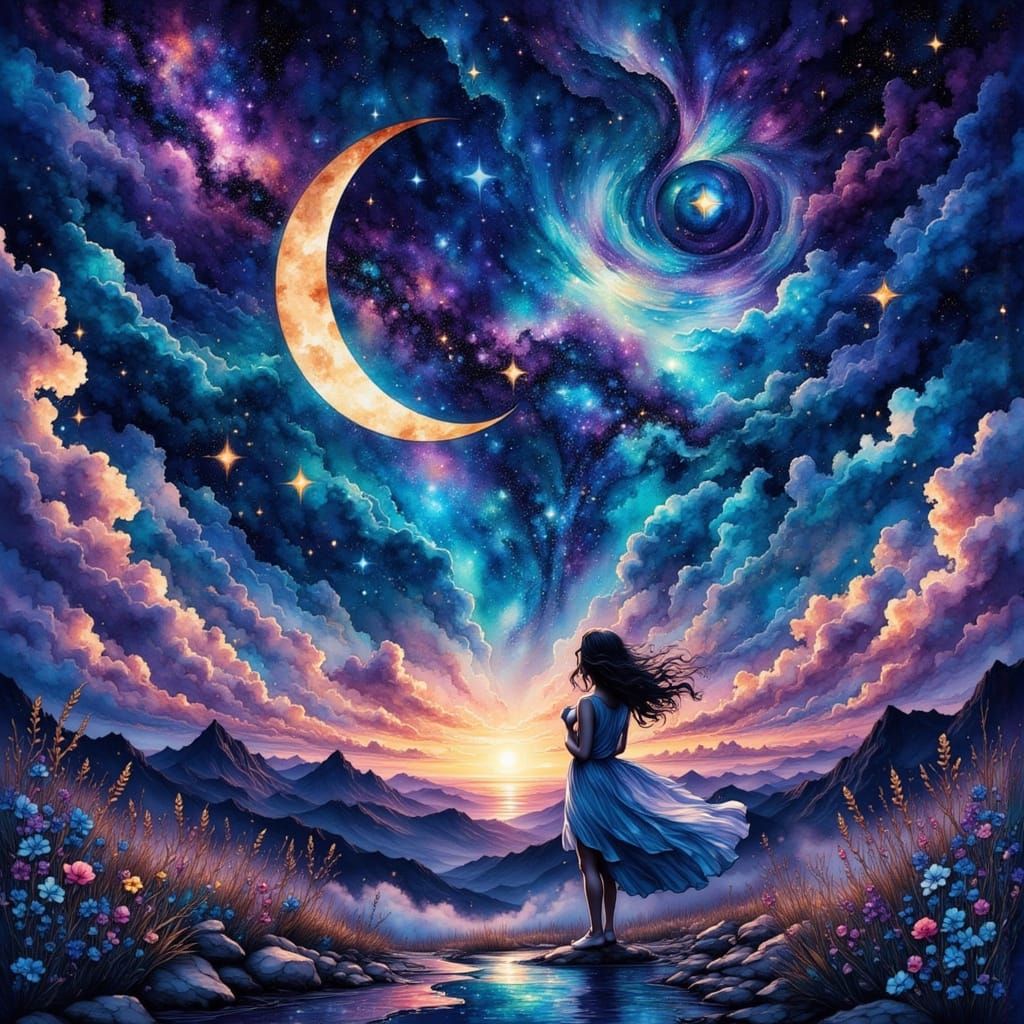 Night of Longing: Watercolor and Ink Fantasy