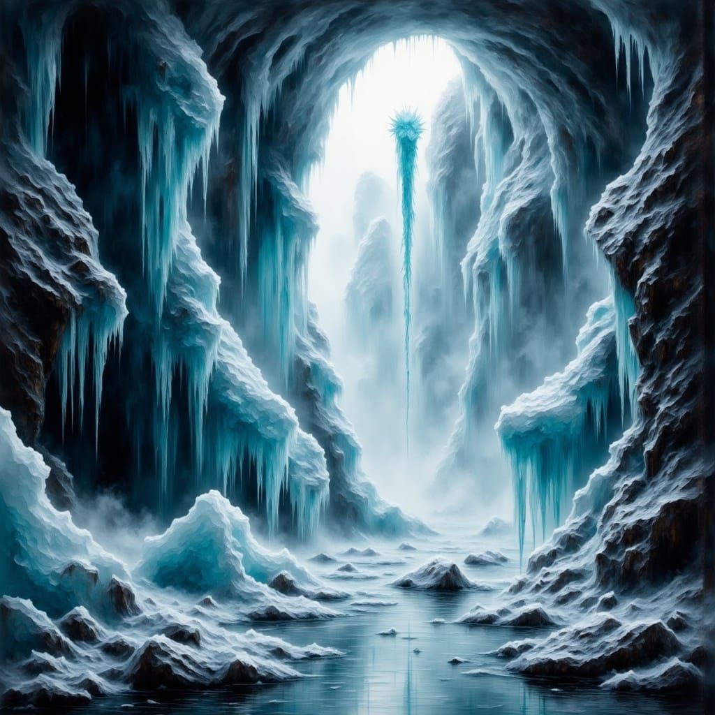 Surreal Crystal Cave Illuminated by Piercing Light