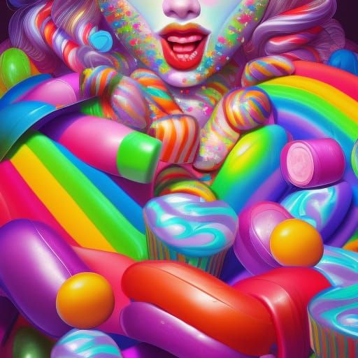 Hyper Rainbow Candyland Art in Postmodern Style