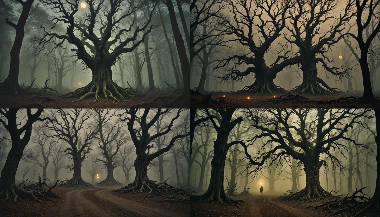 Eerie Forest at Night Under Pale Moonlight