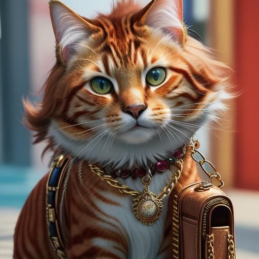 Luxurious Cat Walking Upright in Hyperrealistic Style