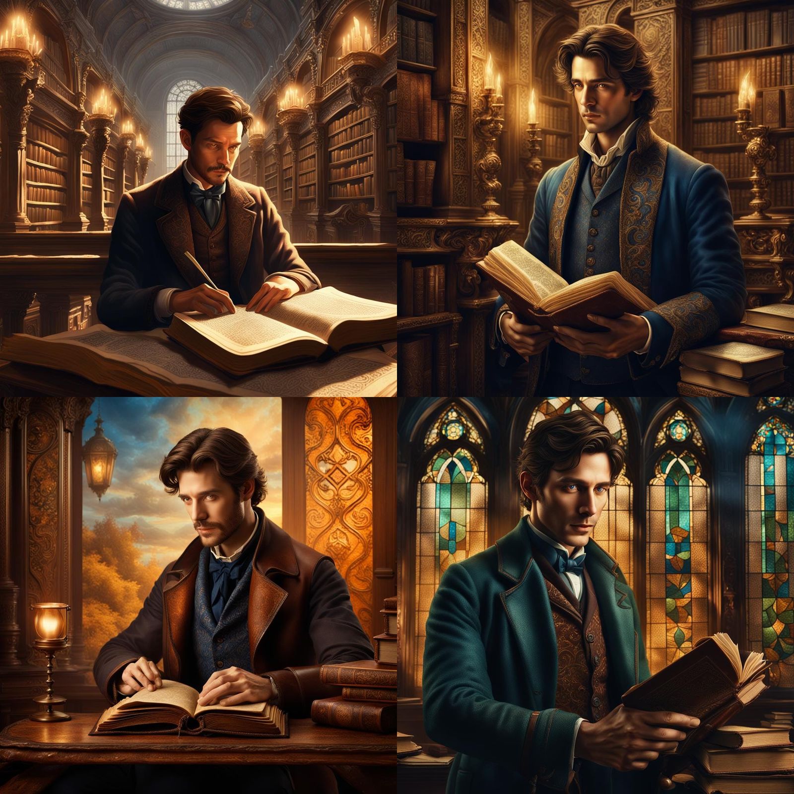 Handsome Man Reading Book: Detailed Matte Painting