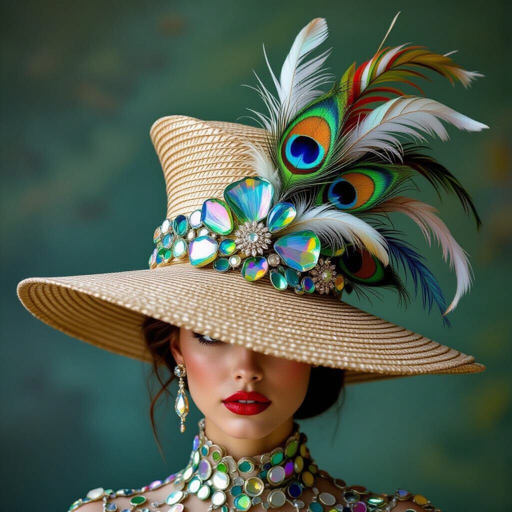 Seagrass Hat with Feathers and Sea Glass in Organic Surreali...