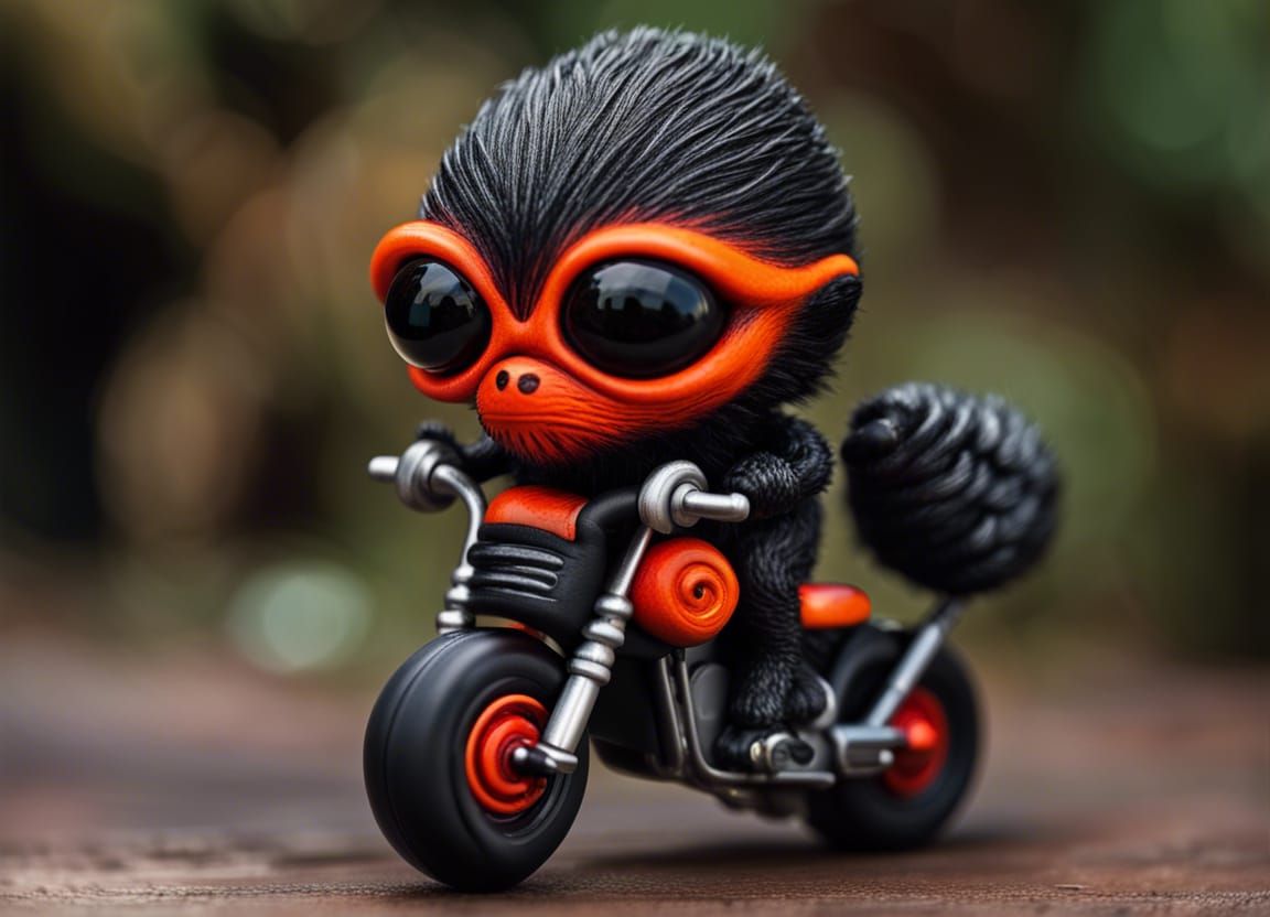 Fuzzy Alien Biker on Nano Chopper in Biopunk Style