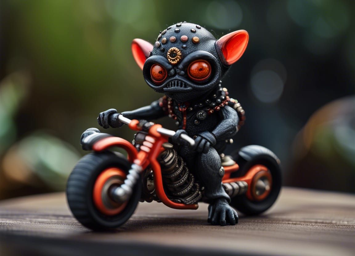 Fuzzy Alien Biker on Nano Chopper Motorcycle