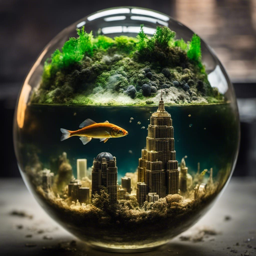 Steampunk Earth in Glass Sphere Over Post-Apocalyptic New Yo...