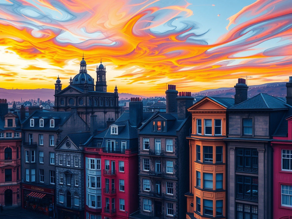 Abstract Edinburgh Skyline with Vibrant, Intricate Patterns