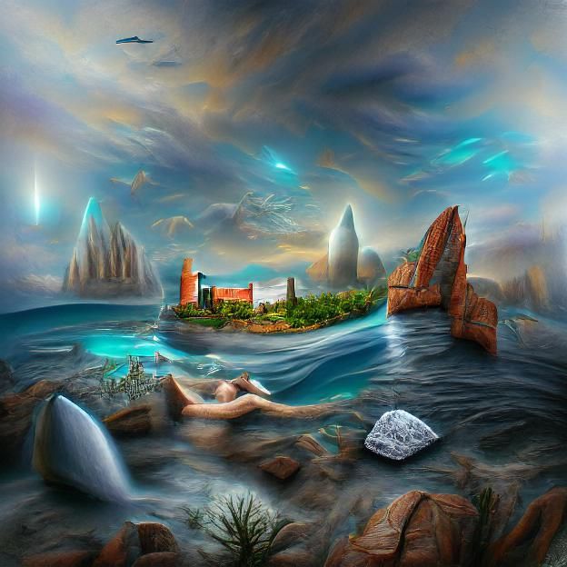 Detailed Underwater Cityscape with Coral Reef