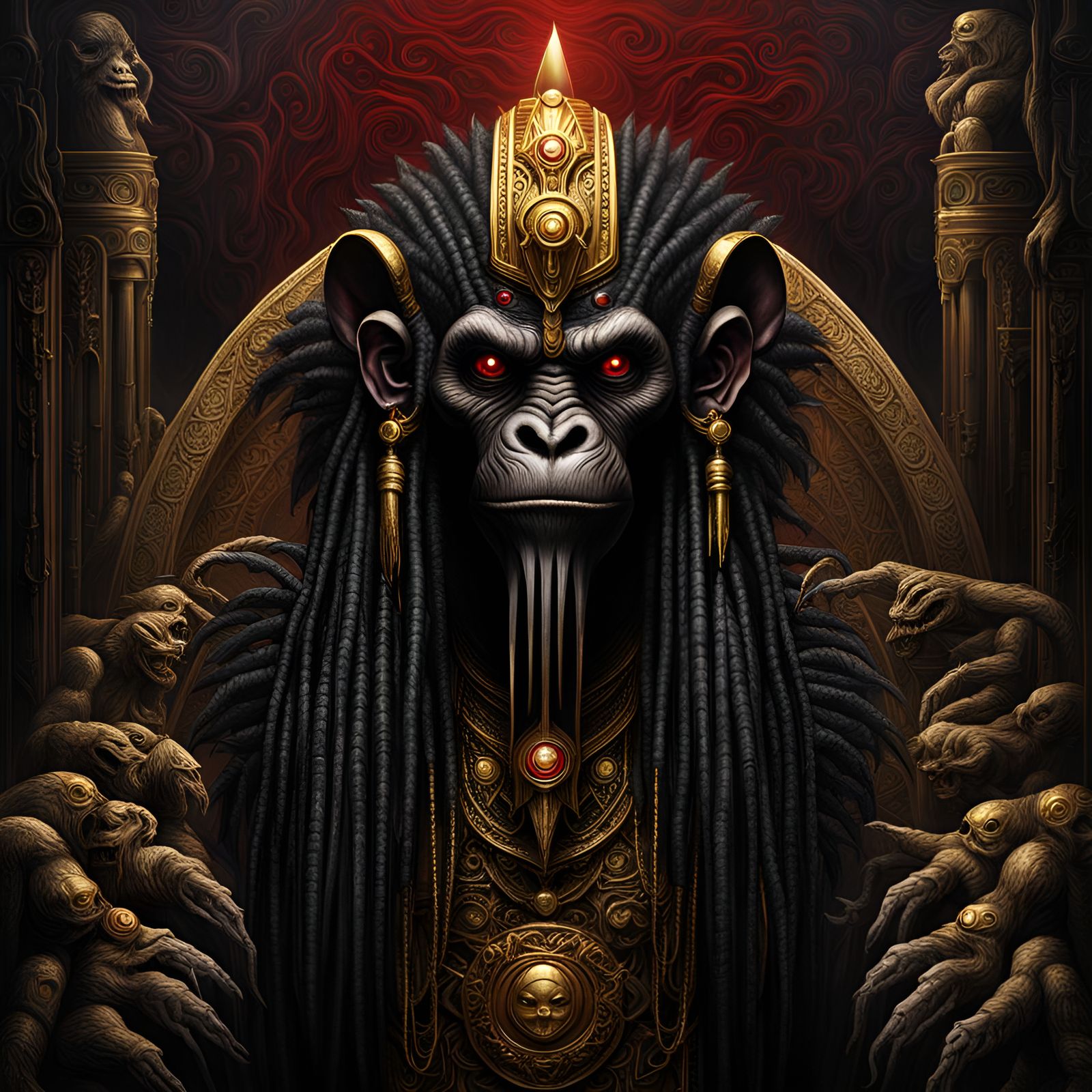Vampire Monkey Pharaoh in Dark Fantasy Style