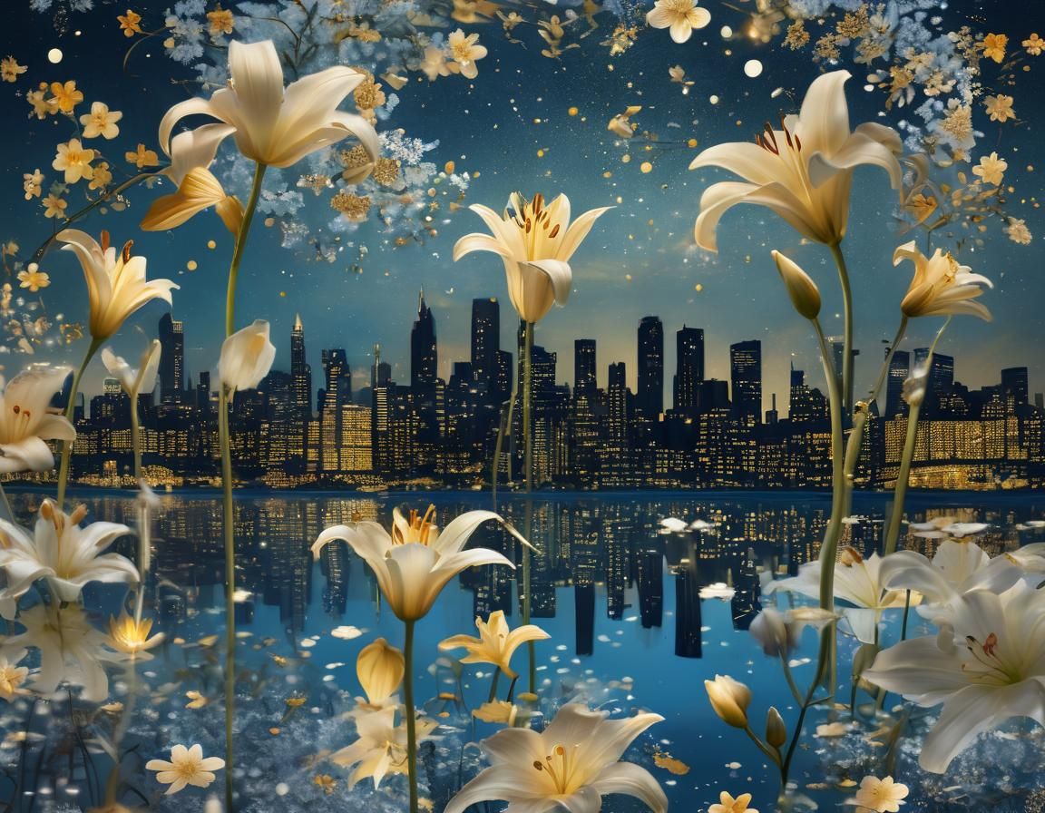 Whimsical Dreamy City Skyline Transformed into Enchanting Fl...