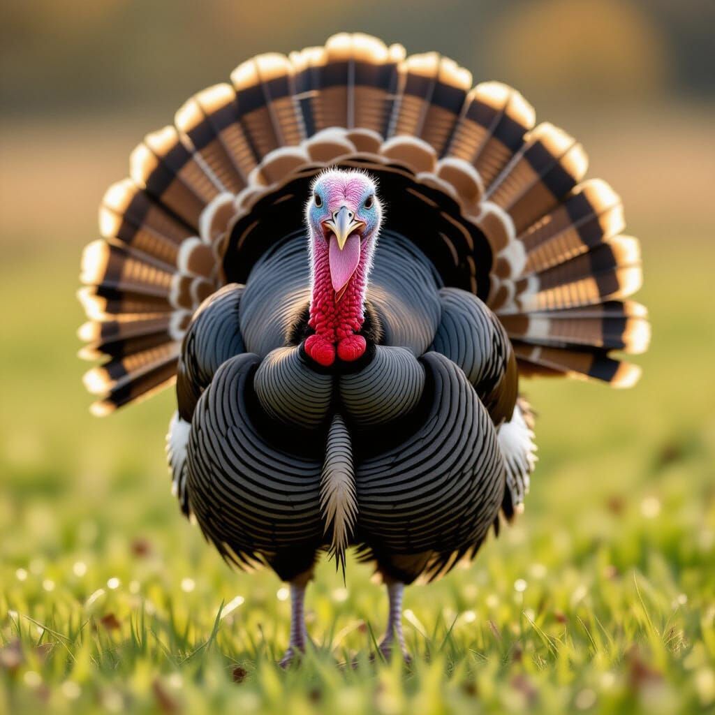 Turkey with Tongue Out in a Field