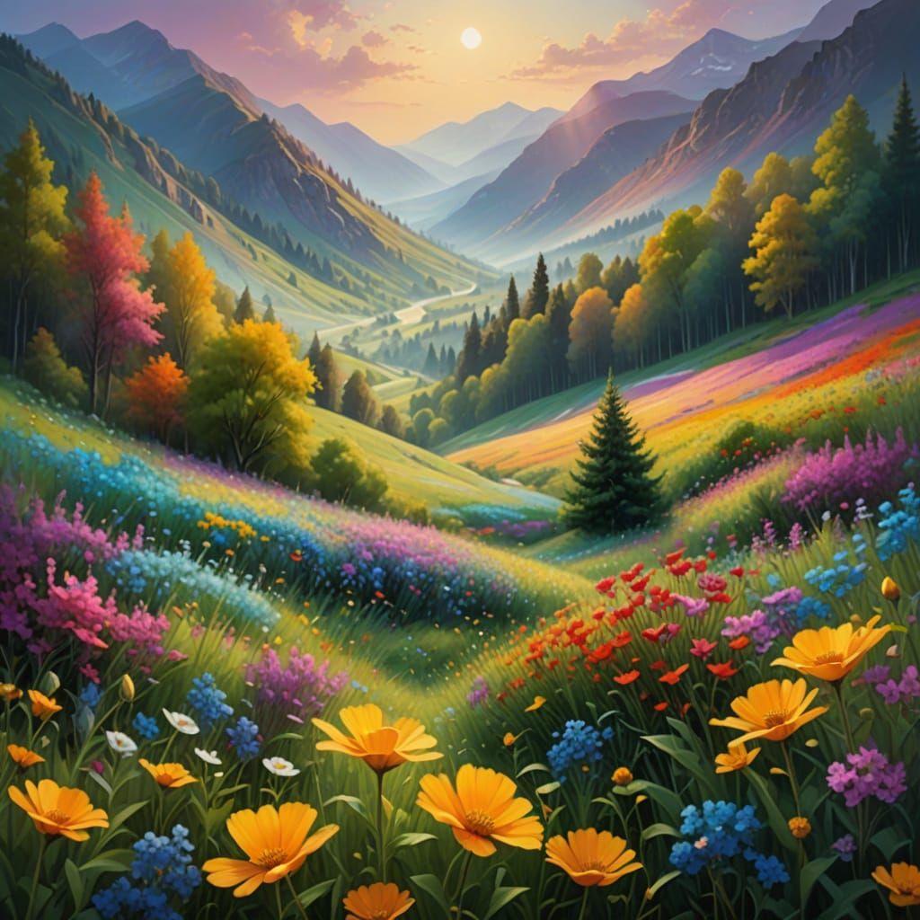Ethereal Floral Tapestry in Vibrant Oil Painting Style