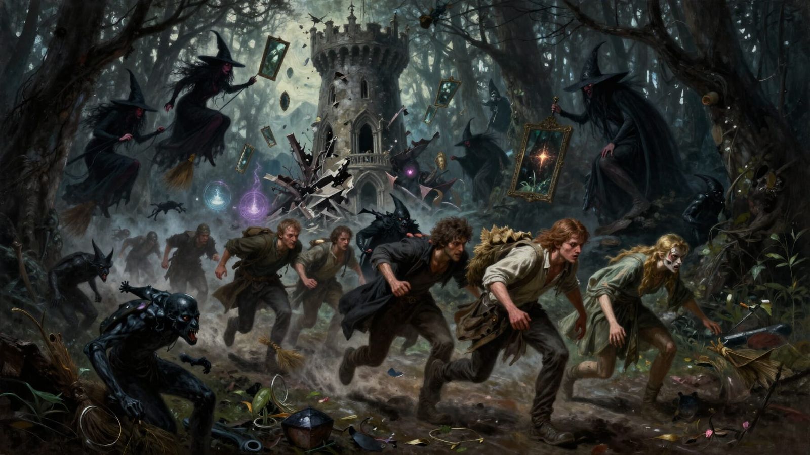 Mythological Dark Fantasy Chase in Cursed Forest