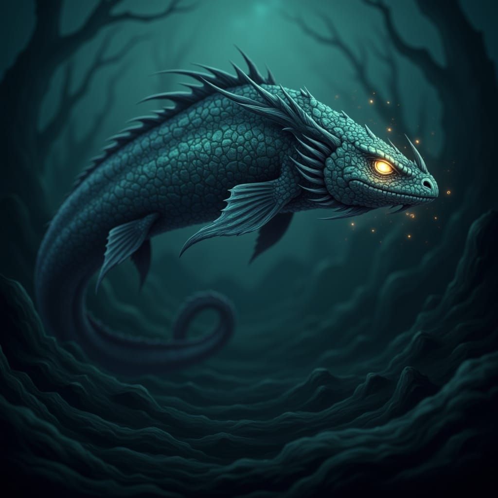 Glowing Gothic Fish in Ocean Abyss