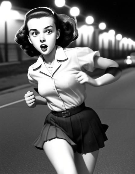 Frightened Girl Runs Down Suburban Street at Night