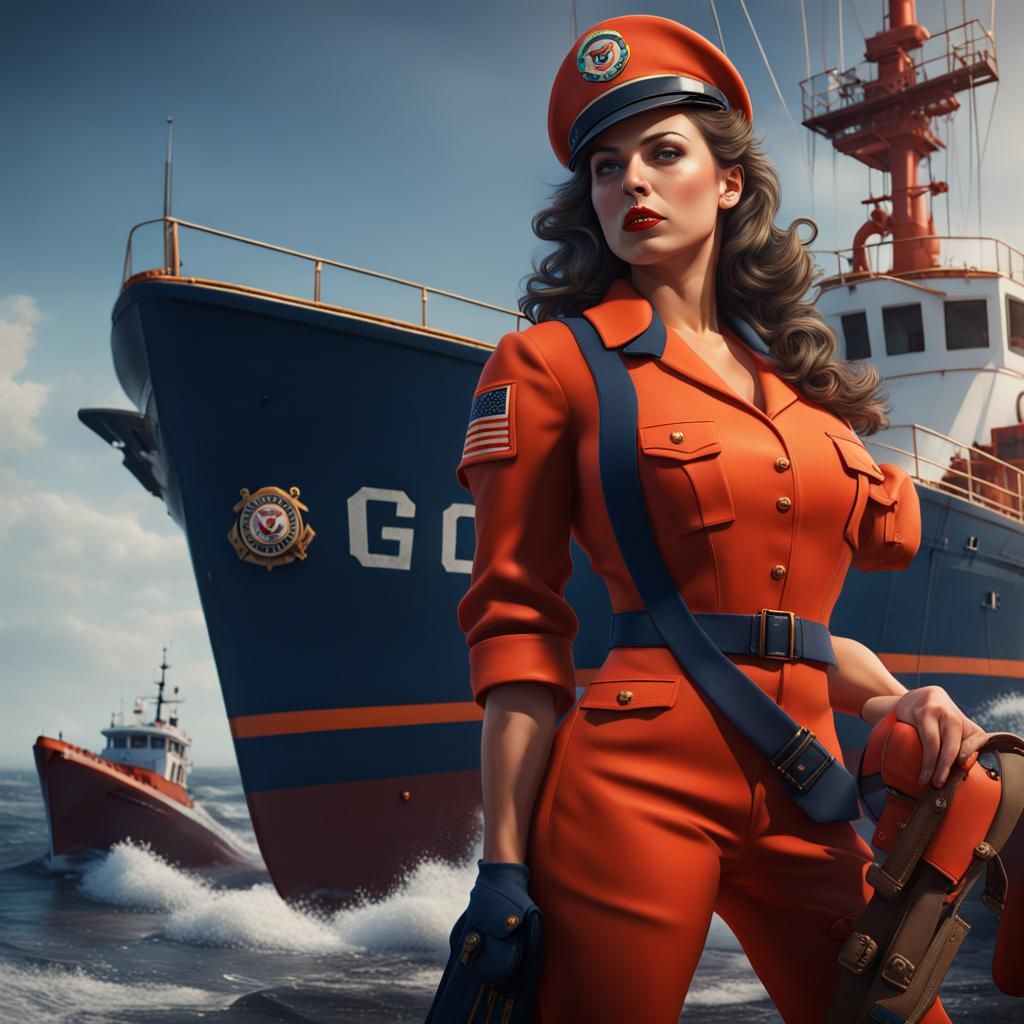 Hyperrealistic Coast Guard Pinup Girl Illustration