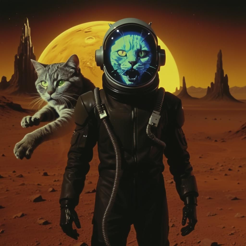 Cat People on Mars: Vaporwave Sci-Fi Scene