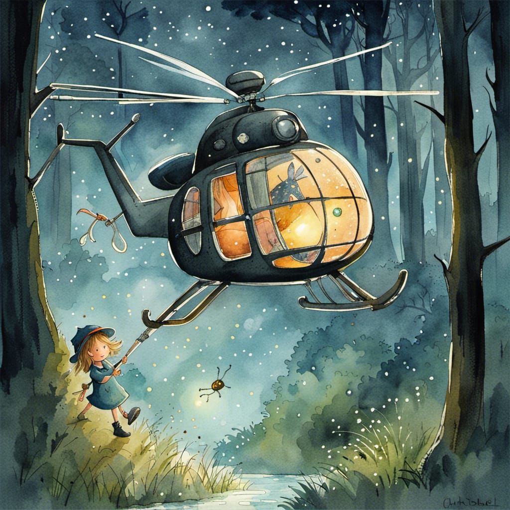 Whimsical Witch's Flight Through Misty Woods