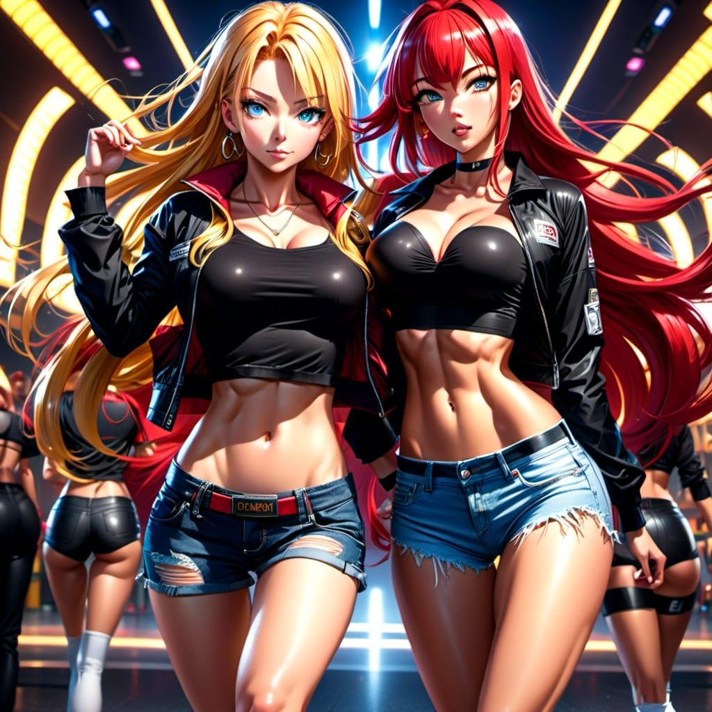 Vibrant Red and Blonde Hair in Club