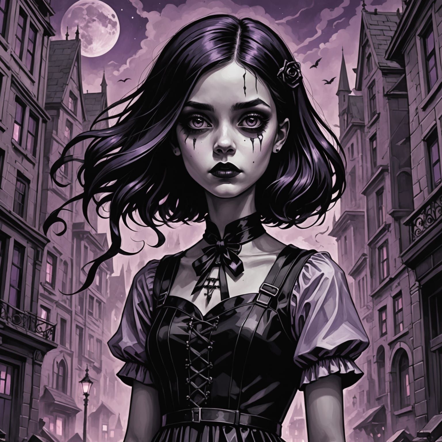 Gothic Girl Portrait in Art Deco Style