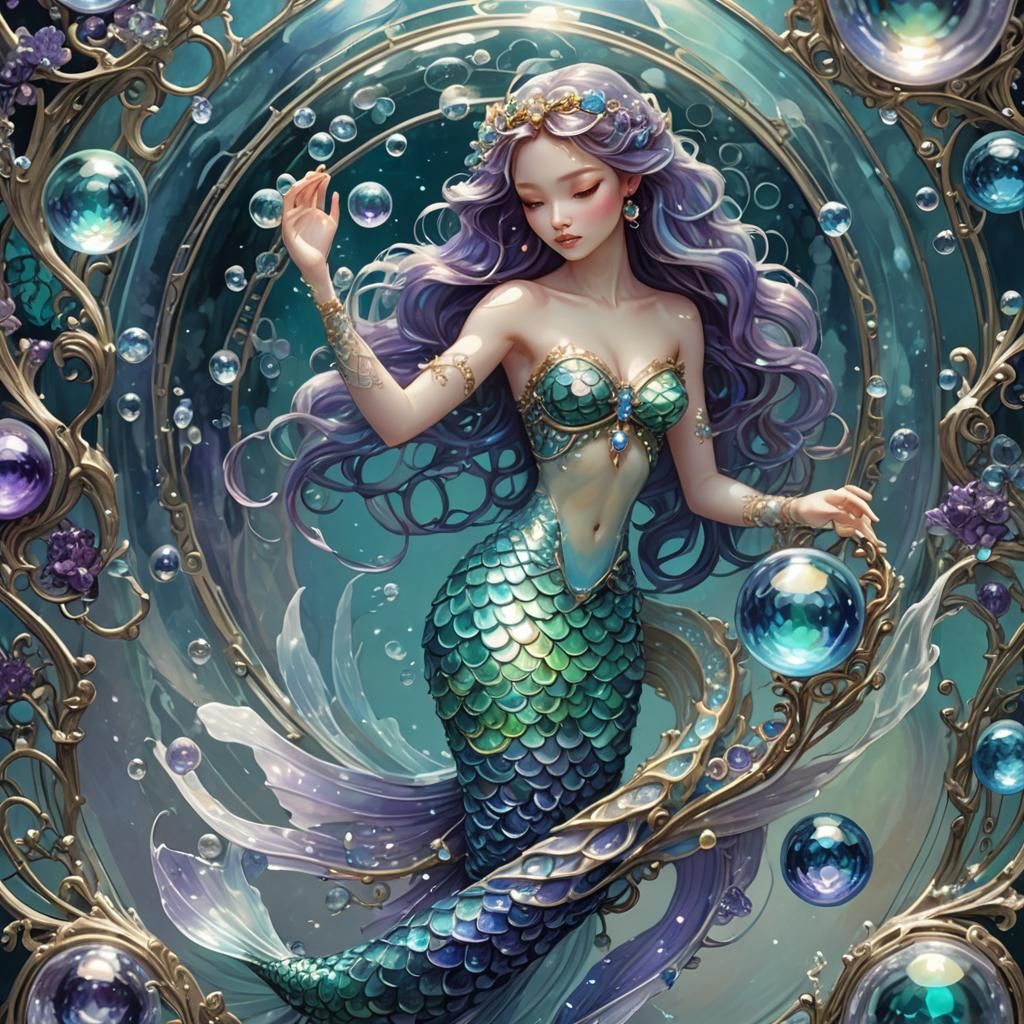 Ethereal Mermaid in Glass Orb, Luminous Art