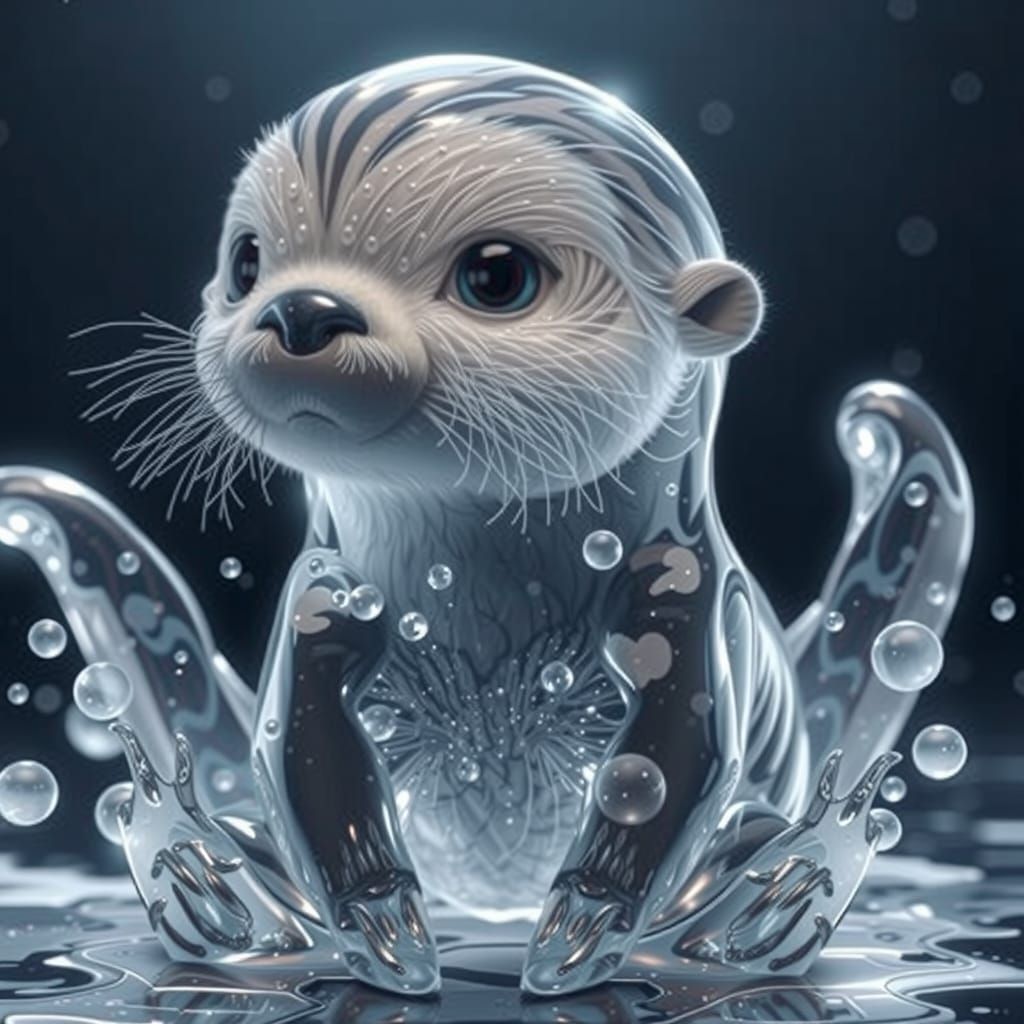 Transparent Parrot with Glossy Feathers in Surreal Style