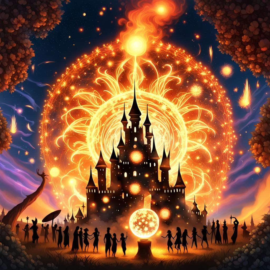 Bonfire Galaxy: Fractal Dance in Opalescent Garden