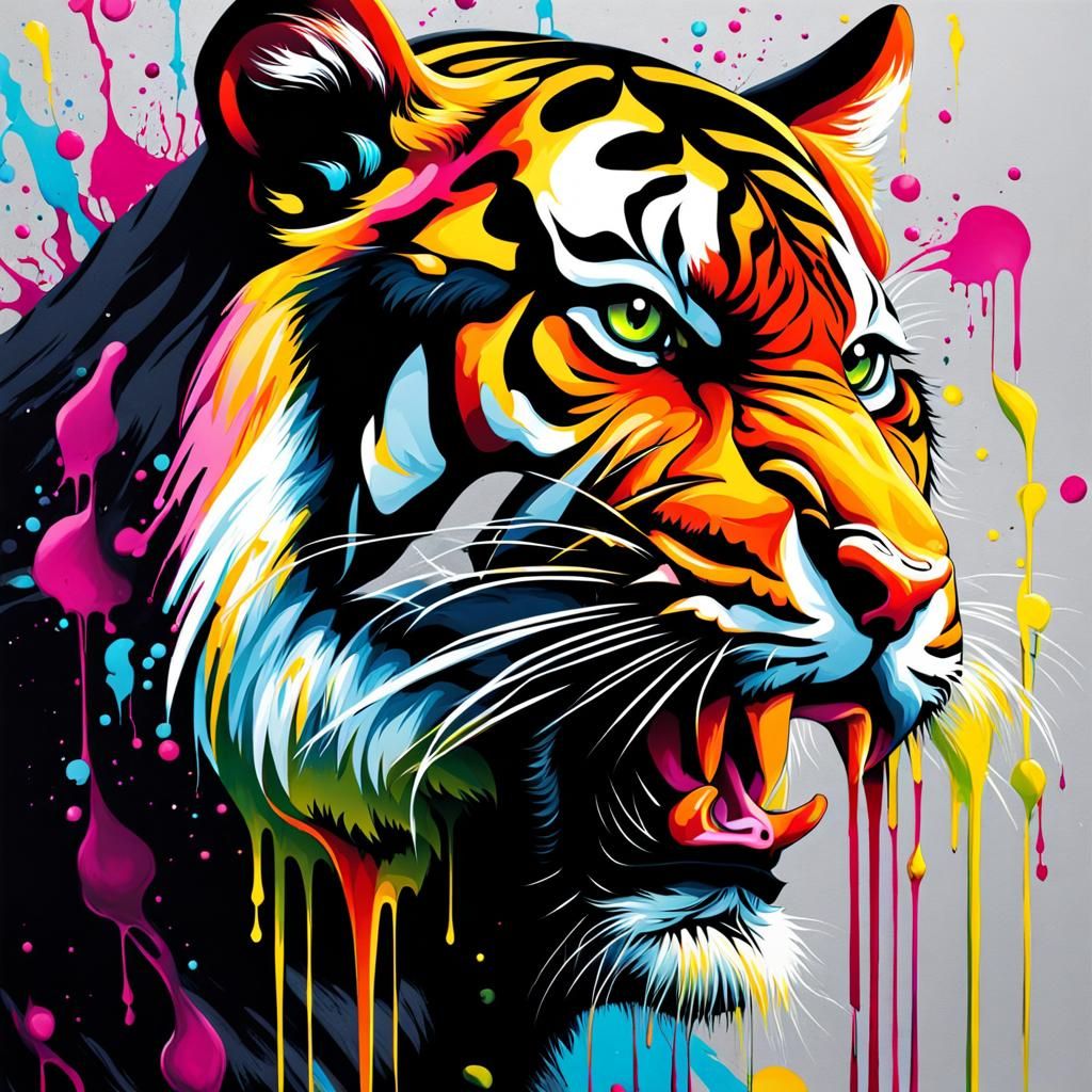 Black Tiger Graffiti Art in Street Style