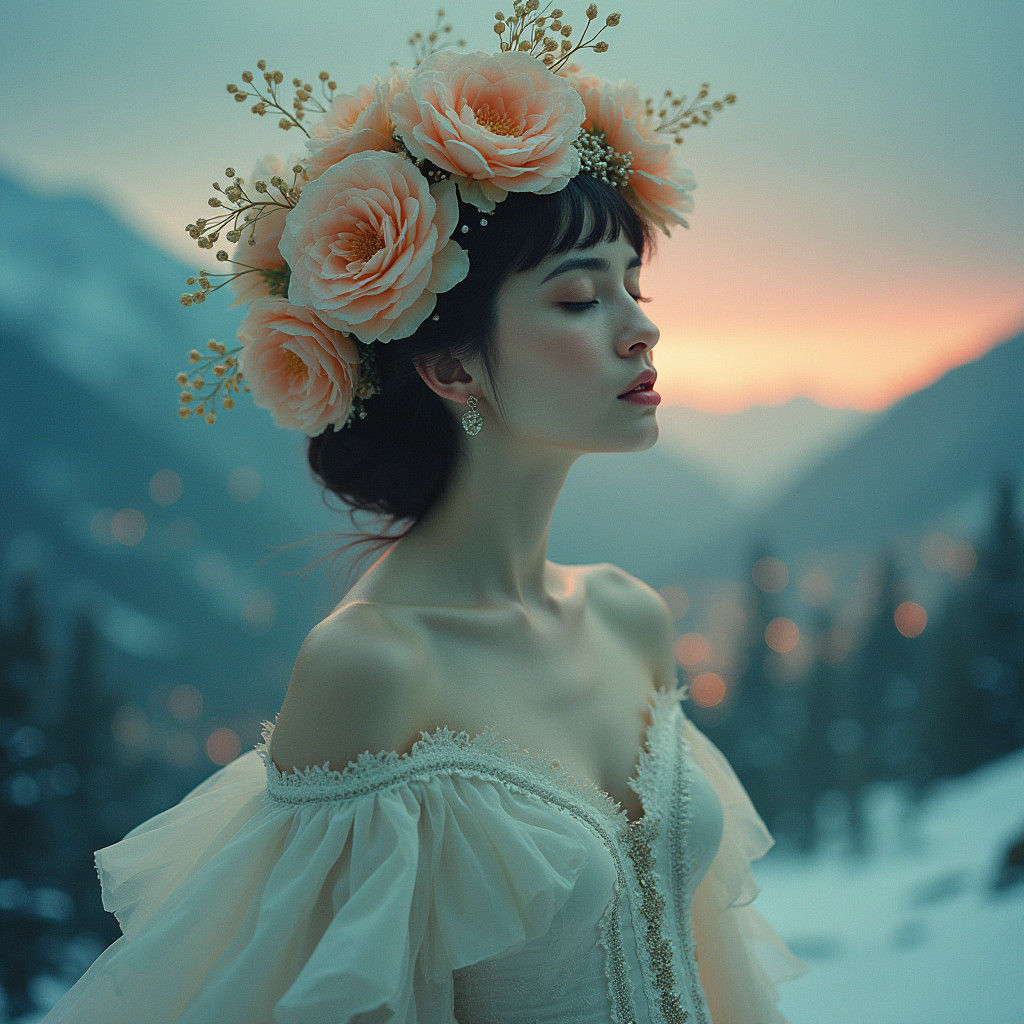 Surreal Woman Blending into Winter Landscape