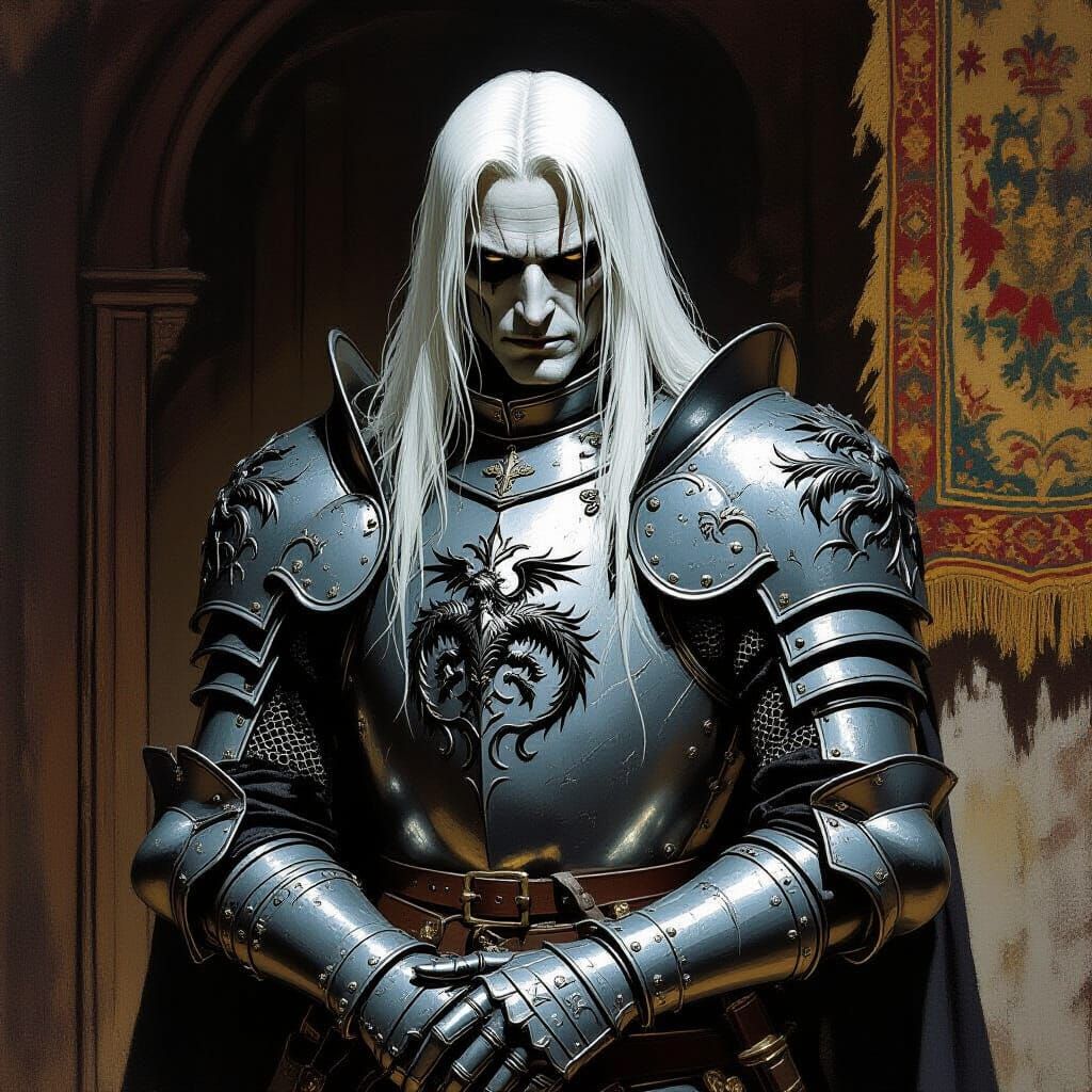 Gaunt Knight in Silver Armor, Gothic Baroque Style
