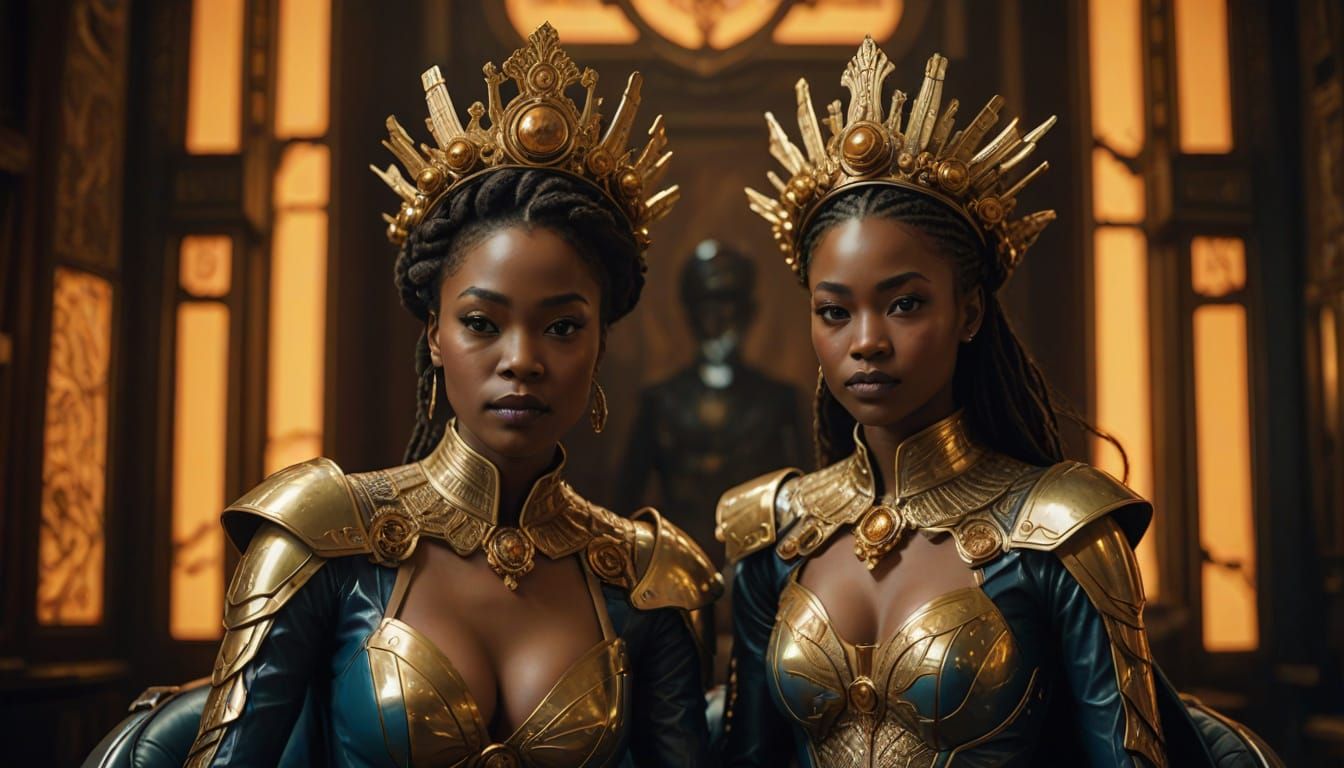 Regal Mother Daughter Duo in Futuristic Latex Suits